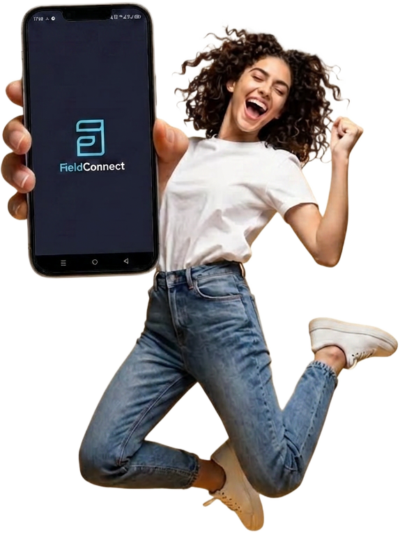 Agent FieldConnect présentant l'application mobile